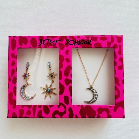 Betsey Johnson Celestial Moon & Star Necklace with Earrings - Picture 2 of 2